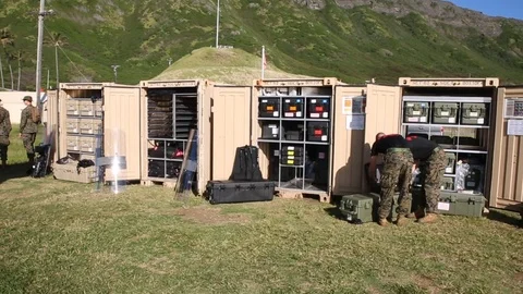 U.S. marines prepare for non-lethal weapons fire demonstration - 2018 Stock Footage 94381806