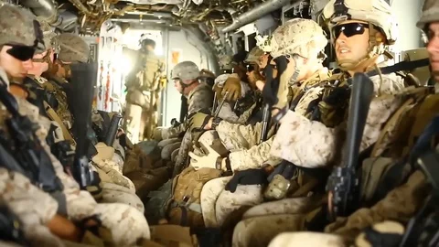 U.S. Marines provide air support for an embassy reinforcement exercise - 2015 Stock Footage 96330901