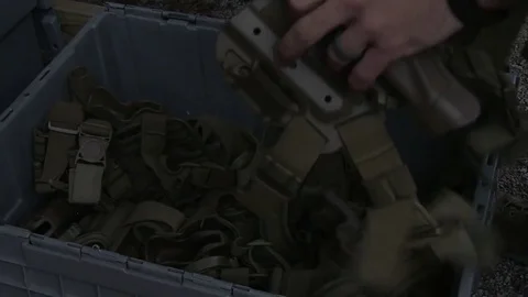 U.S. Marines selecting kit during combat pistol training program at Camp Lejeune Stock Footage 82298951