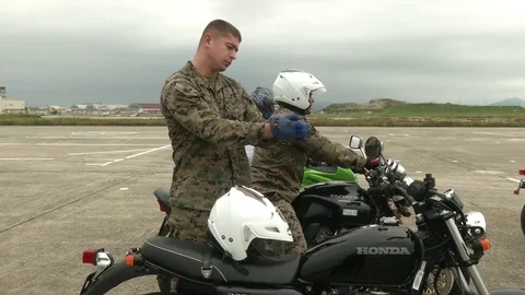 US Marines take basic motorcycle rider course in Iwakuni, Japan Video stock 81432567