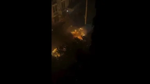US: Massive car fire and explosion injures firefighters in Bronx, New Yor... Stock Footage 320736671