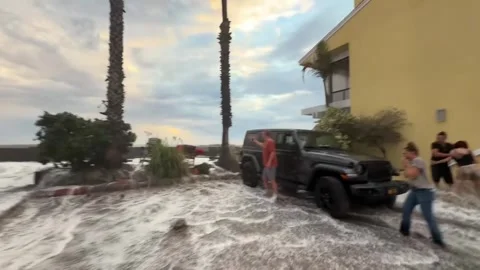 US: Massive Hurricane Marie waves overwhelm coastal property on Long Beac... Stock Footage 345009968