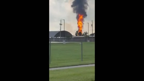 US: Massive Pipeline Fire Erupts In Deer Park, Texas Prompting Evacuations Stock Footage 284842270