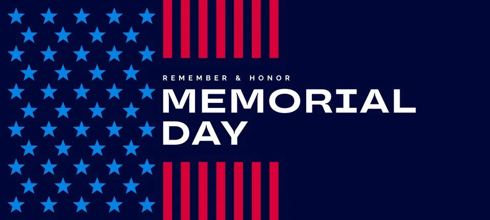 US Memorial Day card banner, stars and stripes background Stock Illustration