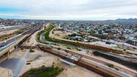 US Mexico Border looking towards Juarez from El Paso Stock Footage