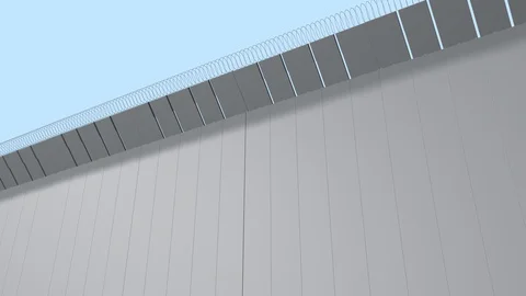 US Mexico Border Wall 3D Rendered Animation With Blue Sky Stock Footage 100644124