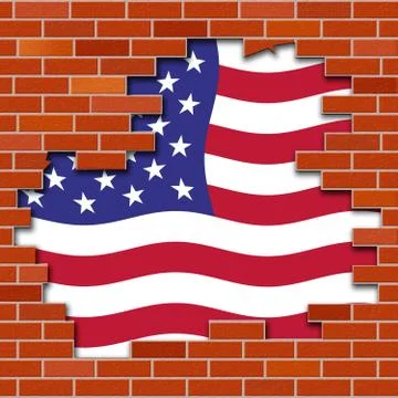Us Mexico Border Wall To Stop Illegal Immigration - 2d Illustration Stock Illustration