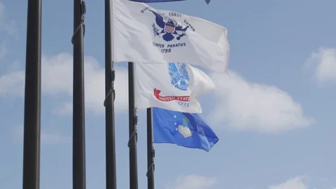 US Militar branch flags CU pan Video stock 92183675
