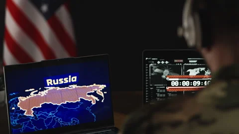 U.S. military controlling missile launch, start of ground offensive in Russia Stock Footage 334669674