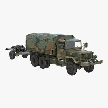 US Military Truck m35a2 with Field Howitzer M119 3D Model