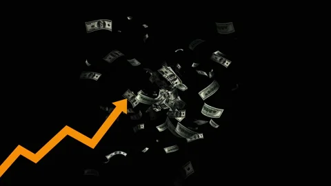 US money cash particle with arrow going up animation Stock Footage