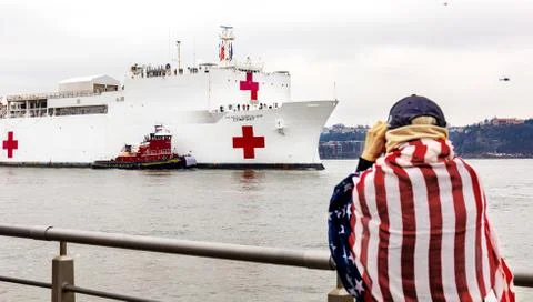 US Naval Hospital Ship Comfort in New York City Stock Photos