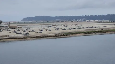 US Navy Base with fleet of helicopters in San Diego Stock Footage 236742514
