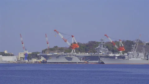 U.S. Navy Carrier Strike Group 5 Warships at Yokosuka – March 21, 2026 Stock Footage 345319155