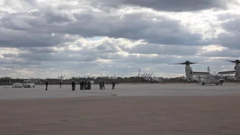 U.S. Navy CMV-22B Osprey taxiing on arrival at Naval Station Norfolk Stock Footage 271233750