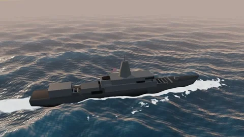 Us navy destroyer broadside low level pass aerial golden hour ocean loop Vídeos de archivo 343840436