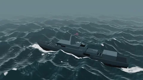 Us navy destroyer in heavy ocean swell aerial storm swell seascape loop 스톡 동영상 343913782