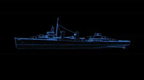US Navy Destroyer Wireframe Stock Footage 271482