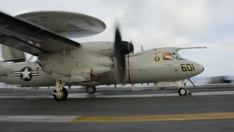 U.S. Navy E-2D Advanced Hawkeye launching from USS George Washington (CVN 73) Stock Footage 295620697