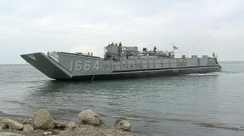US Navy Landing Craft pulling out to sea   (HD) Stock Footage 625273