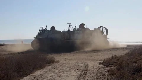 U.S. Navy LCAC inflating on the beach during Exercise Steel Knight Stock Footage 297365257
