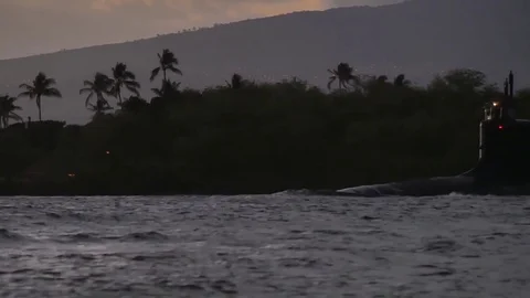 US Navy Los Virginia class submarine leaves Joint Base Pearl Harbor-Hickam Stock Footage 82943279