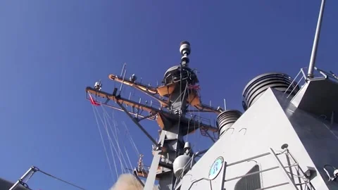 U.S. Navy medium range ballistic missile target launch from military ship Video stock 264024698