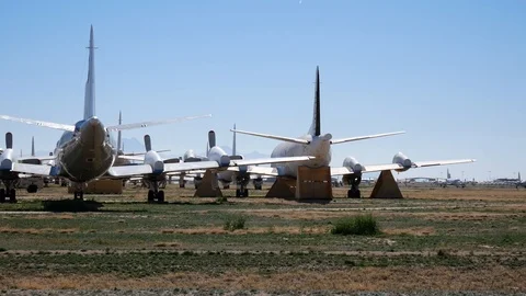U.S. Navy P-3 Orions on Display in the Boneyard (Tucson, Arizona) Stock Footage 102626650