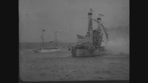 U.S. Navy perform various activity on deck of ship - 1918 Stock Footage 99962195