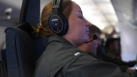 U.S. Navy sailor working at desk onboard P-8 Poseidon Stock-Footage 110732287