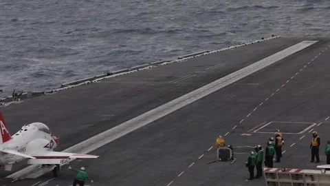 U.S. Navy T-45 Goshawk launching with catapult from USS George H.W. Bush CVN 77 Stock Footage 297066495