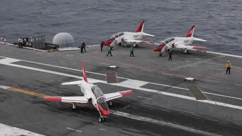 U.S. Navy T-45 Goshawk taxiing aboard USS George H.W. Bush (CVN 77) Stock Footage 297066518