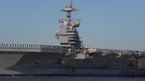 U.S. Navy USS Gerald R. Ford CVN 78 returns from deployment Stock Footage 261961380