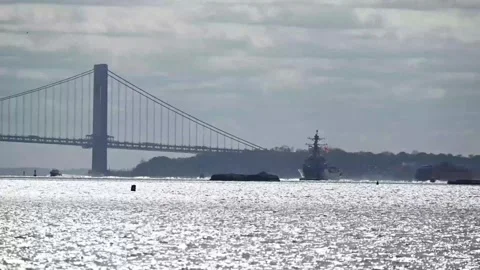 U.S. Navy USS John Basilone (DDG 122) cruising through Upper Bay, New York Stock Footage 290507937