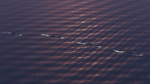 Us navy warships in column at dusk aerial ember dusk ocean loop Видео 343913698