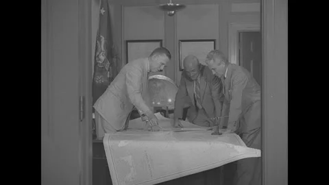 US officials look at map of the United States Stock Footage 252519602