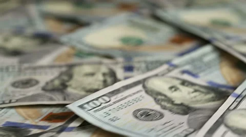 US One Hundred Dollar Bills on Turn Table Stock Footage 65371292