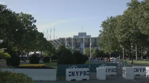 US Open Stadium behind NYPD temporary barriers Stock Footage 42248331