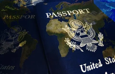US passports on map Stock-Fotos