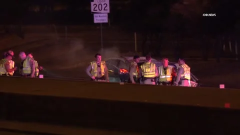 US, Phoenix: Mesa Loop 202 Fiery Wrong-Way Crash Stock Footage 325047338