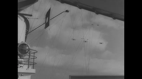 US planes fly in formation above the USS Saratoga Stock Footage 252522234