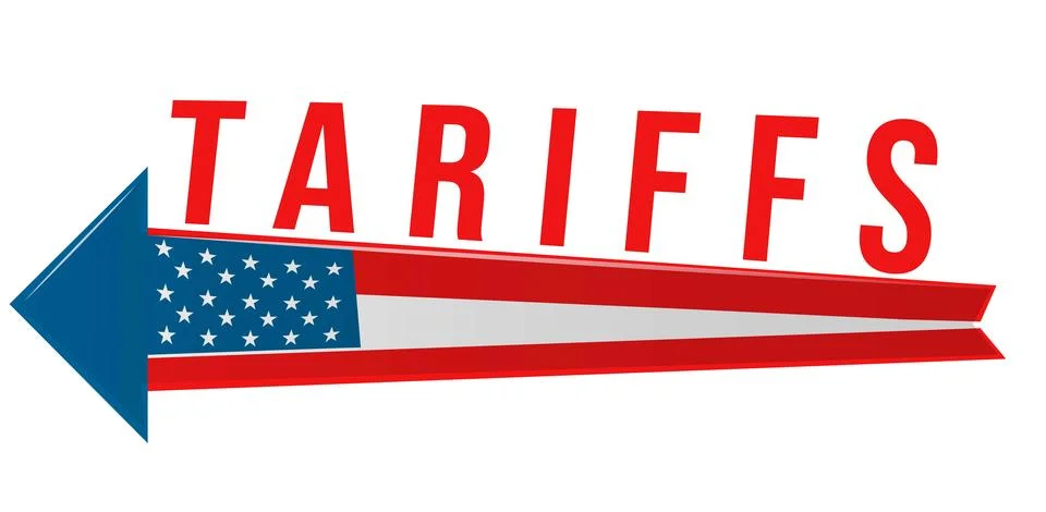 US policy concept of increasing import tariffs in 2025, arrow with USA flag.. Stock Illustration