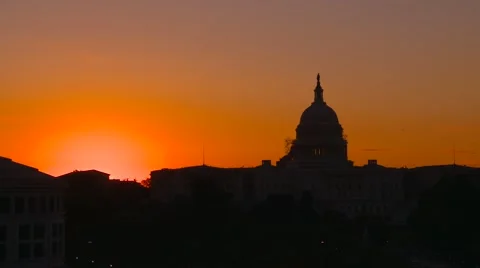 US politics - Wash DC, Capitol Hill at dawn from rooftop, offset Stock Footage