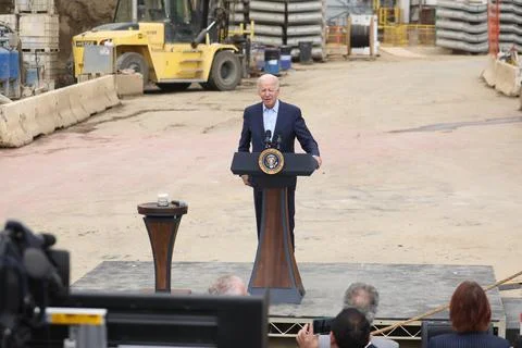 US President Biden Speaks about infrastructure investment in Los Angeles, USA -  Stock Photos