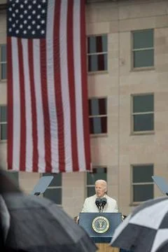 US President Joe Biden speaks during the 21st 9/11 Pentagon Observance Cer... Stock Photos