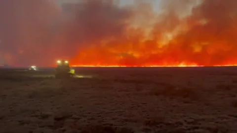 US: Raging Yellow Fire Scorches Thousands Of Acres In Texas Panhandle Stock Footage 330692247