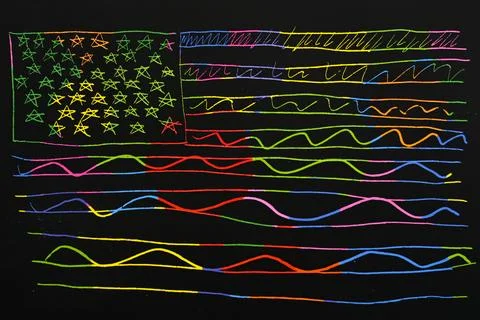 US rainbow flag. United State flag in children's style in rainbow colors Stock Illustration