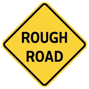 US road warning sign. Rough road ahead yellow symbol. Rough Road traffic. Stock Illustration