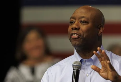 US Senator Tim Scott during a town hall meeting in New Hampshire, Manchester, US Stock Photos