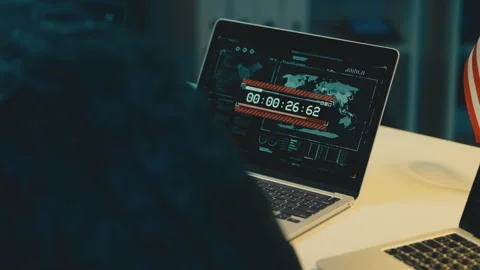 U.S. serviceman looking at countdown on computer, launch of military operation Stock Footage 264326823